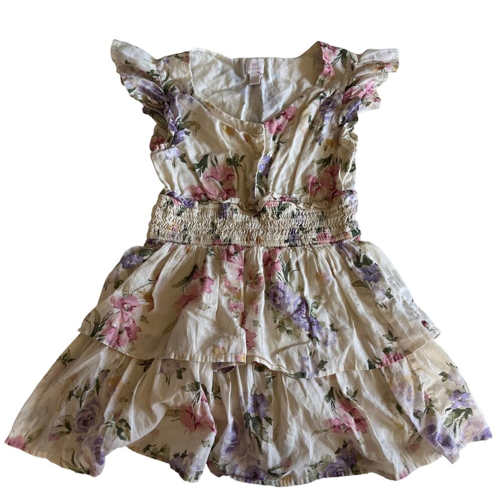 Gap x LoveShackFancy Cream Floral Flutter Sleeve Dress Girl's S Cottagecore